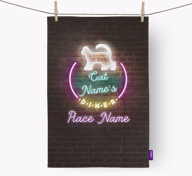 'Neon Lights Diner' - Personalised {breedFullName} Tea Towel 